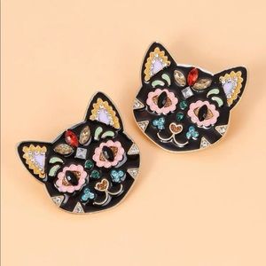 Rhinestone Decor Cat Earrings